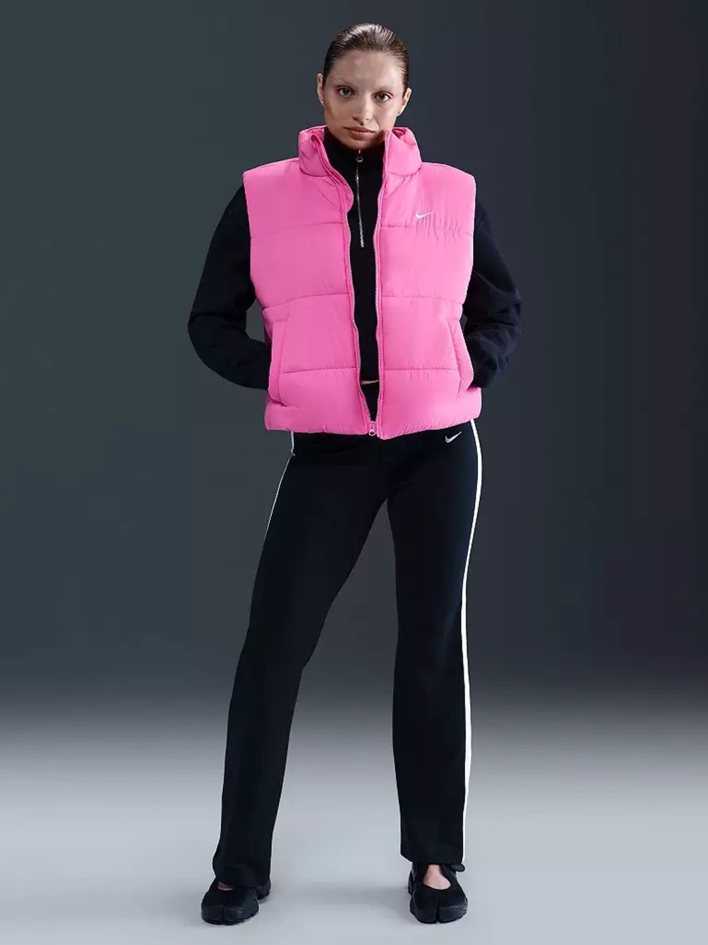 Women's Nike Therma-FIT Loose Classic Puffer Vest XL Preppy Winter Full Zip Pink